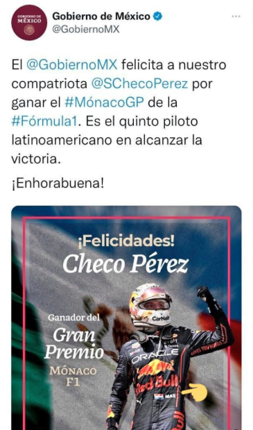 Checo Pérez celebra con Felipe Calderón su triunfo en Mónaco