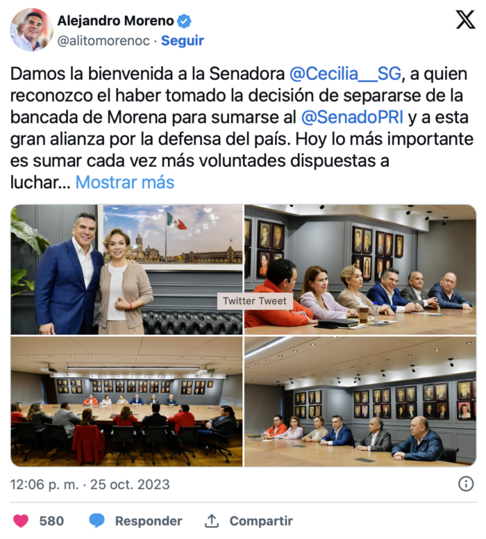 Cecilia Sánchez, otra senadora de Morena que también renunció al partido y se fue al PRI